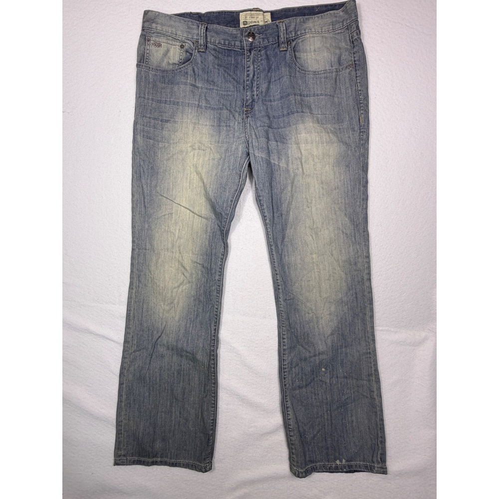 Ecko Unltd 727 Boot Cut Jeans Mens 36x32 Blue Light Wash Embroidered Y2K Hip Hop
